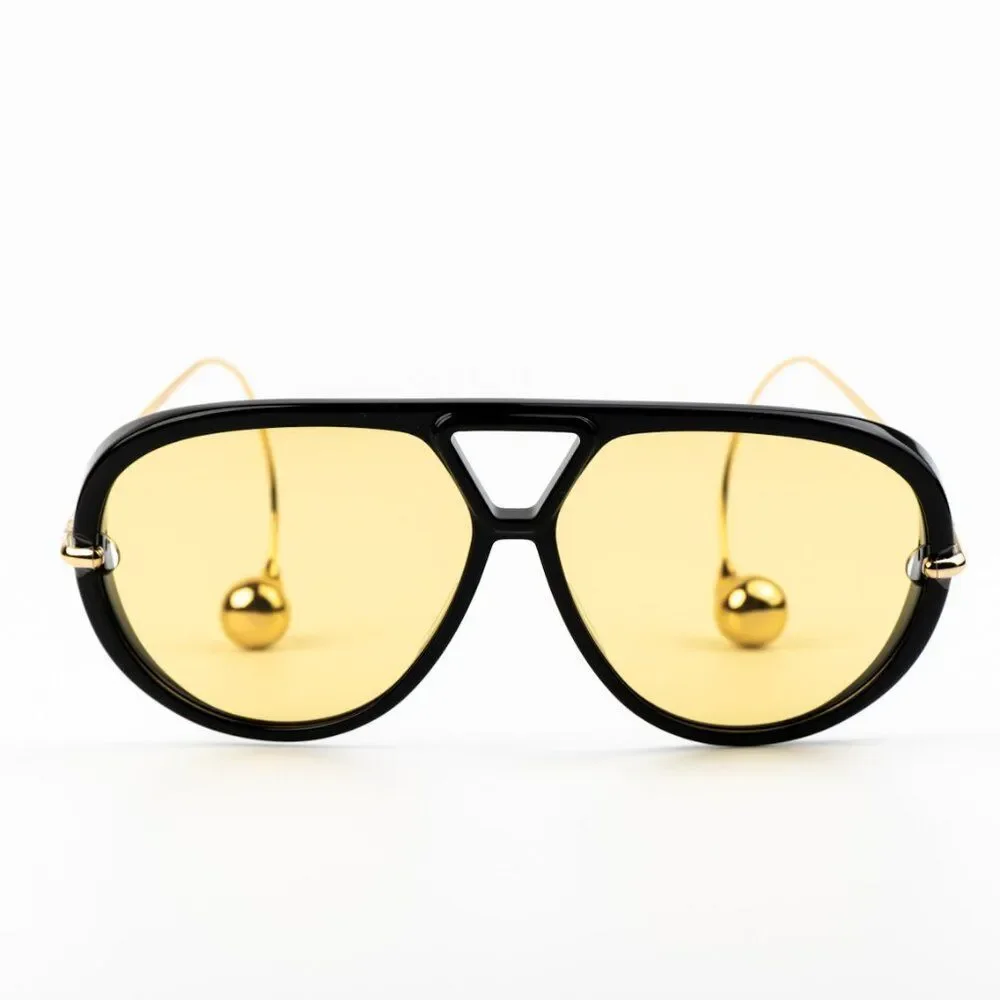 NEW Bottega Veneta BV1273S 003 Black Gold Yellow Pilot Unisex Sunglasses